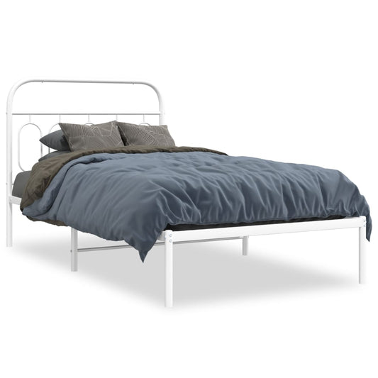 Metal Bed Frame without Mattress with Headboard White 100x190cm