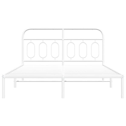 Metal Bed Frame without Mattress with Headboard White 135x190cm