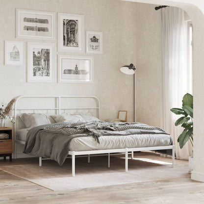 Metal Bed Frame without Mattress with Headboard White 135x190cm