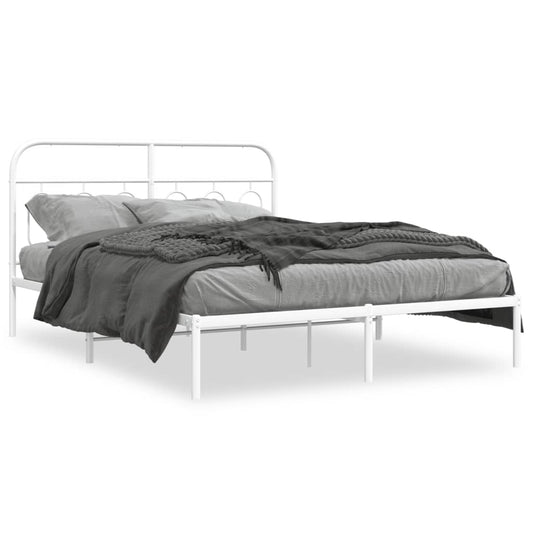 Metal Bed Frame without Mattress with Headboard White 140x190cm