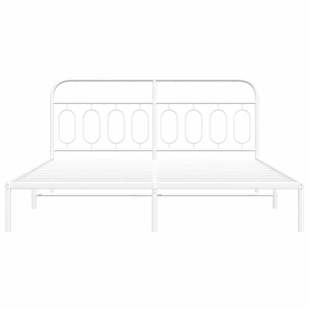 Metal Bed Frame without Mattress with Headboard White 160x200cm