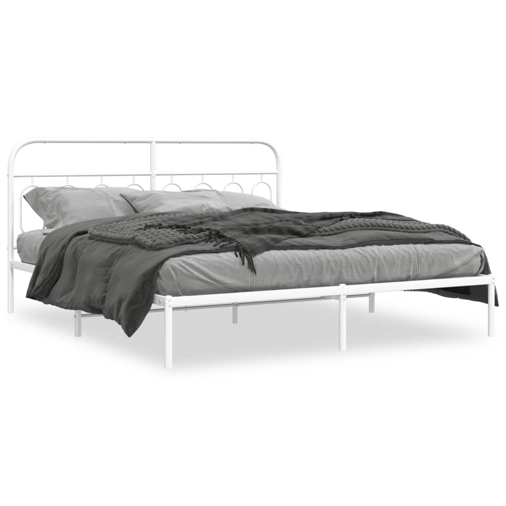 Metal Bed Frame without Mattress with Headboard White 76"x79.9