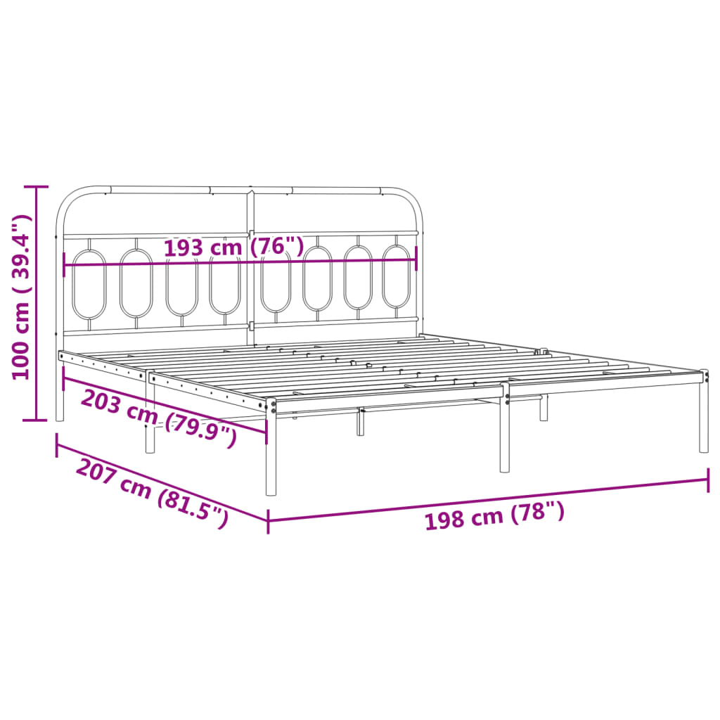 Metal Bed Frame without Mattress with Headboard White 76"x79.9