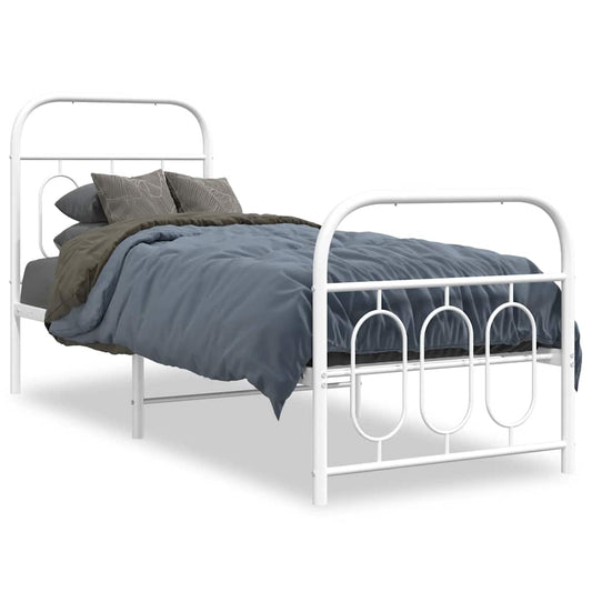 Metal Bed Frame without Mattress with Footboard White 75x190cm