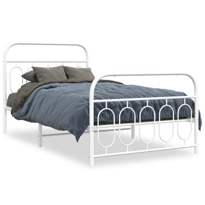 vidaXL Bed Frame White Steel Twin Bed Frame Rectangular Modern