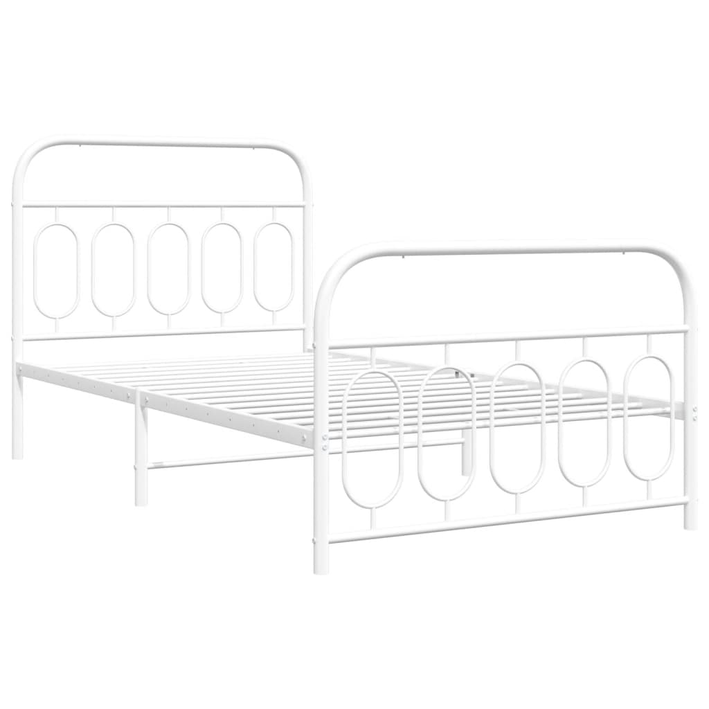 vidaXL Bed Frame White Steel Twin Bed Frame Rectangular Modern