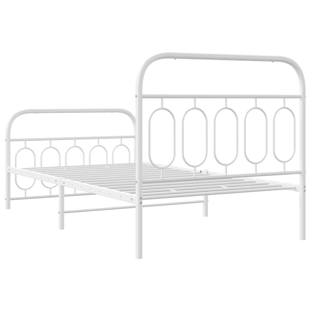vidaXL Bed Frame White Steel Twin Bed Frame Rectangular Modern