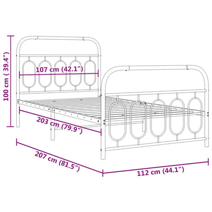 Metal Bed Frame without Mattress with Footboard White 107x203cm