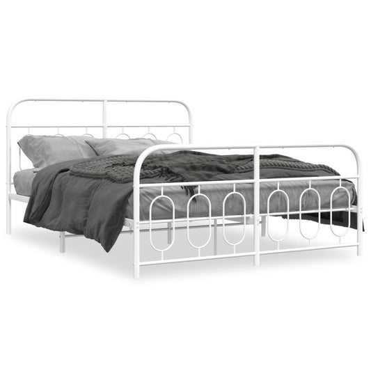 Metal Bed Frame without Mattress with Footboard White 140x190cm