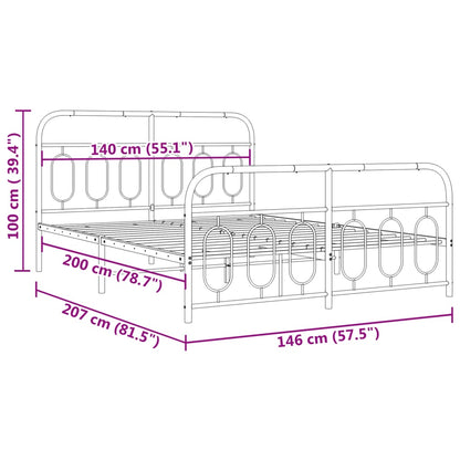 Metal Bed Frame without Mattress with Footboard White 140x200cm
