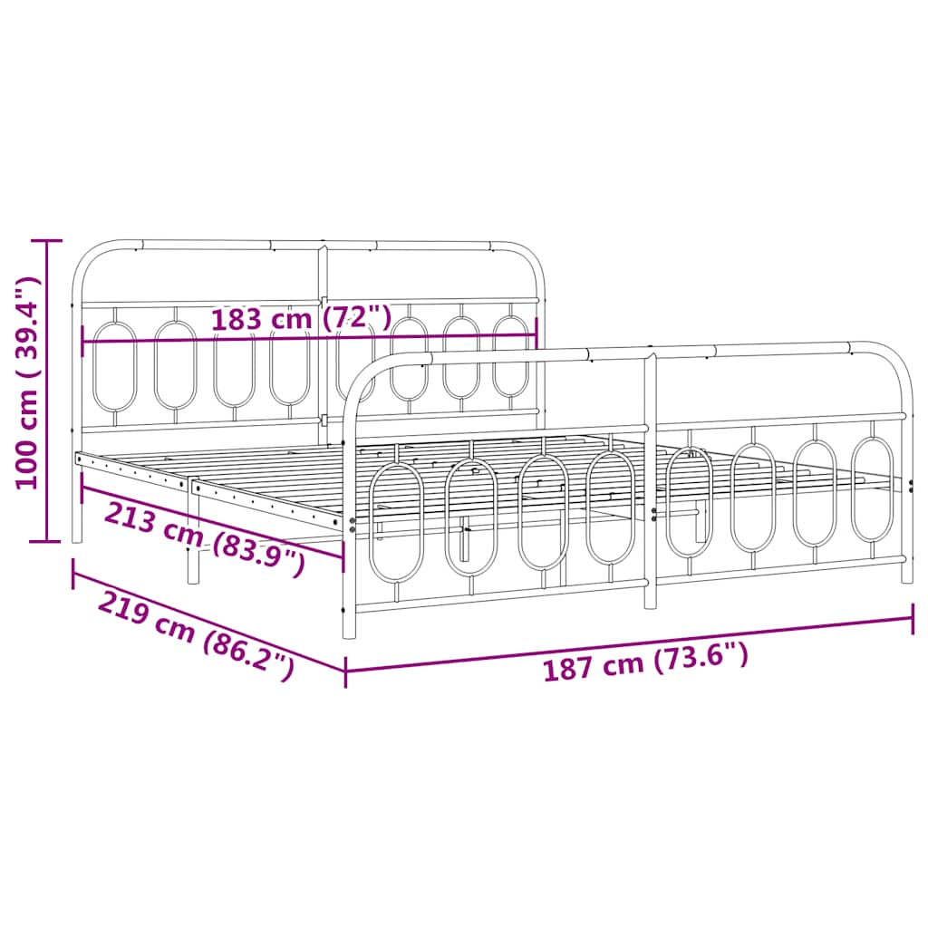 Metal Bed Frame without Mattress with Footboard White 183x213cm