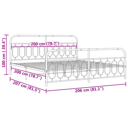 Metal Bed Frame without Mattress with Footboard White 200x200cm