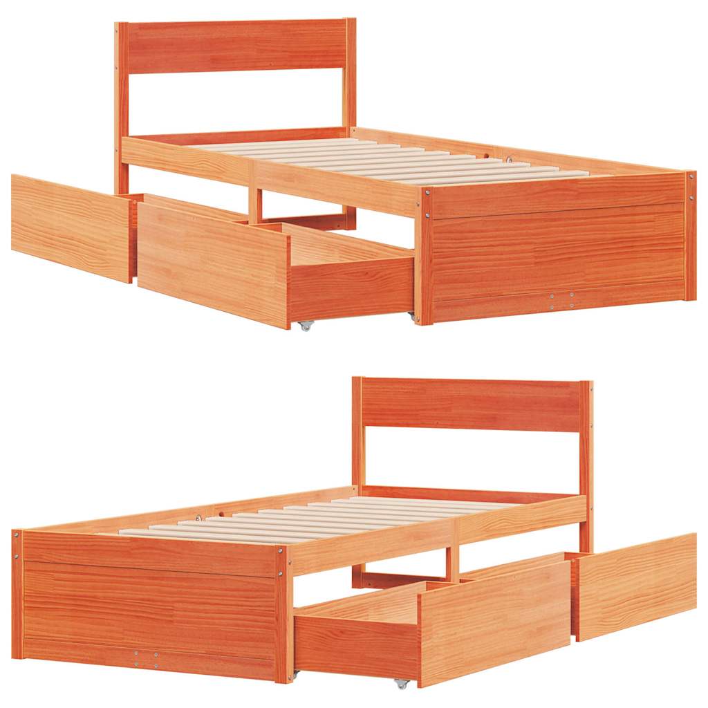 Bed Frame without Mattress Wax Brown 100x200 cm Solid Wood Pine