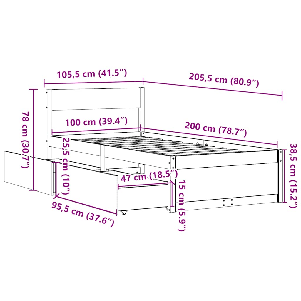 Bed Frame without Mattress Wax Brown 100x200 cm Solid Wood Pine