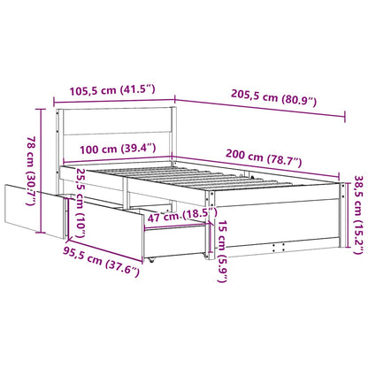 Bed Frame without Mattress Wax Brown 100x200 cm Solid Wood Pine