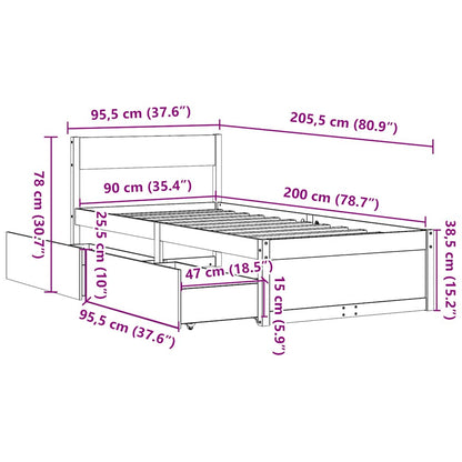 Bed Frame without Mattress Wax Brown 90x200 cm Solid Wood Pine