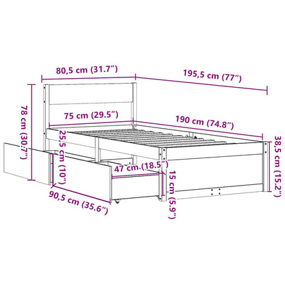 Bed Frame without Mattress Wax Brown 75x190 cm Small Single Solid Wood Pine
