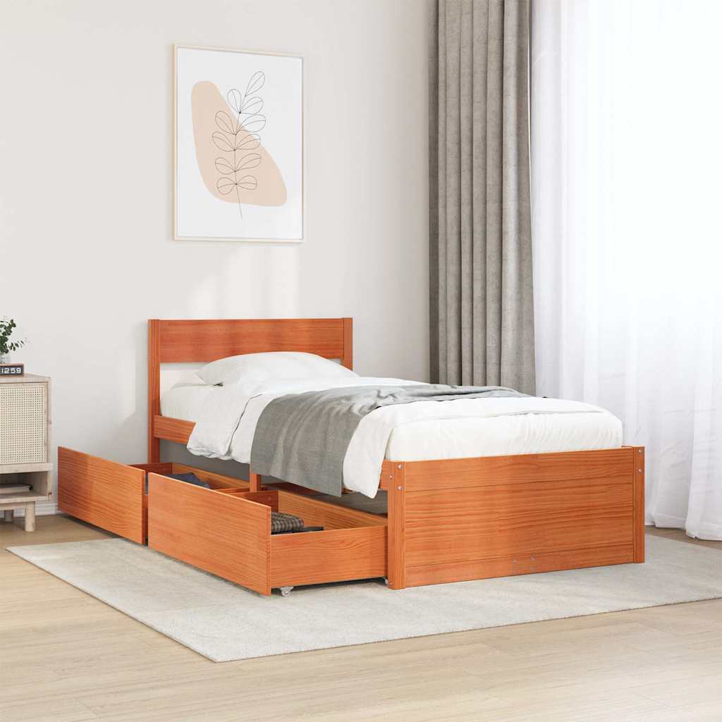 Bed Frame without Mattress Wax Brown 75x190 cm Small Single Solid Wood Pine