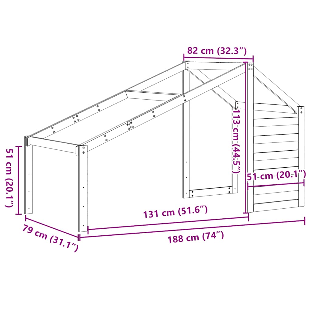 Kids' Bed Roof White 188x82x113 cm Solid Wood Pine