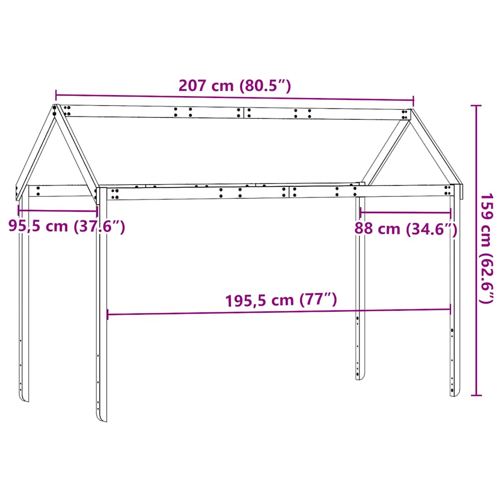 Kids' Bed Roof 207x95.5x159 cm Solid Wood Pine