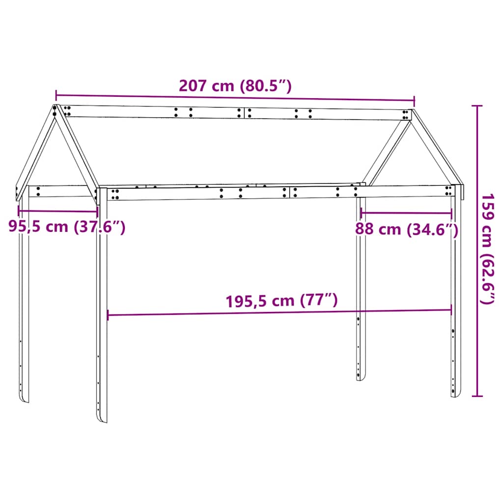 Kids' Bed Roof White 207x95.5x159 cm Solid Wood Pine