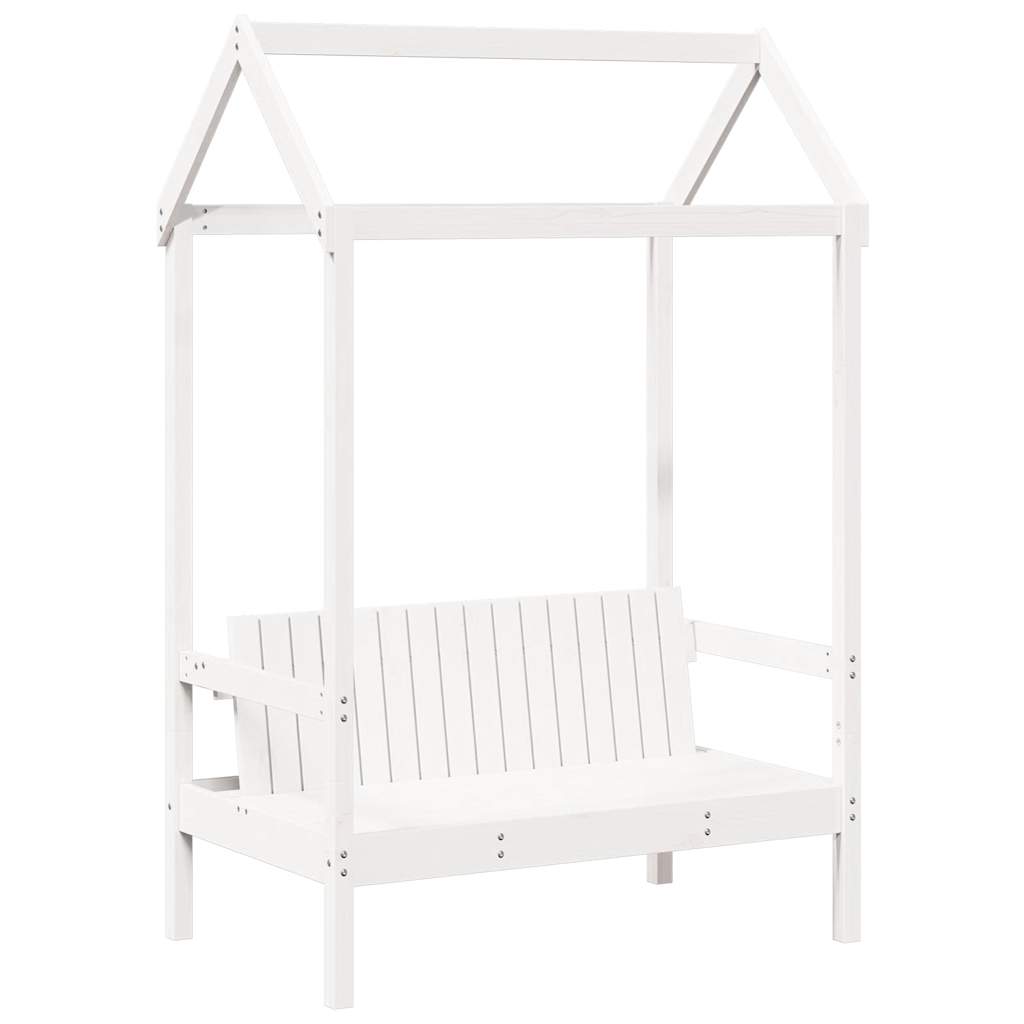 Bench with Roof White 117.5x70x176.5 cm Solid Wood Pine