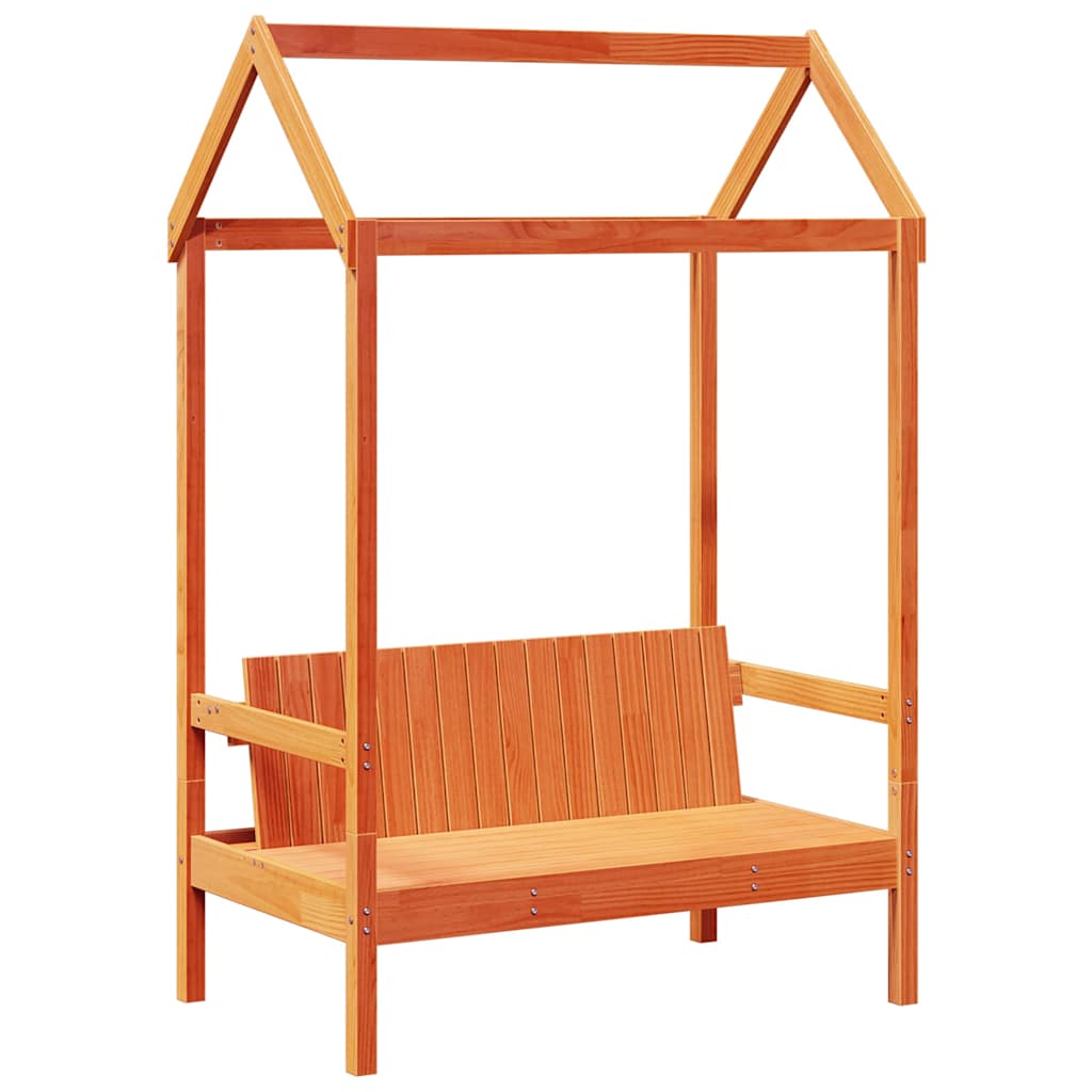 Bench with Roof Wax Brown 117.5x70x176.5 cm Solid Wood Pine