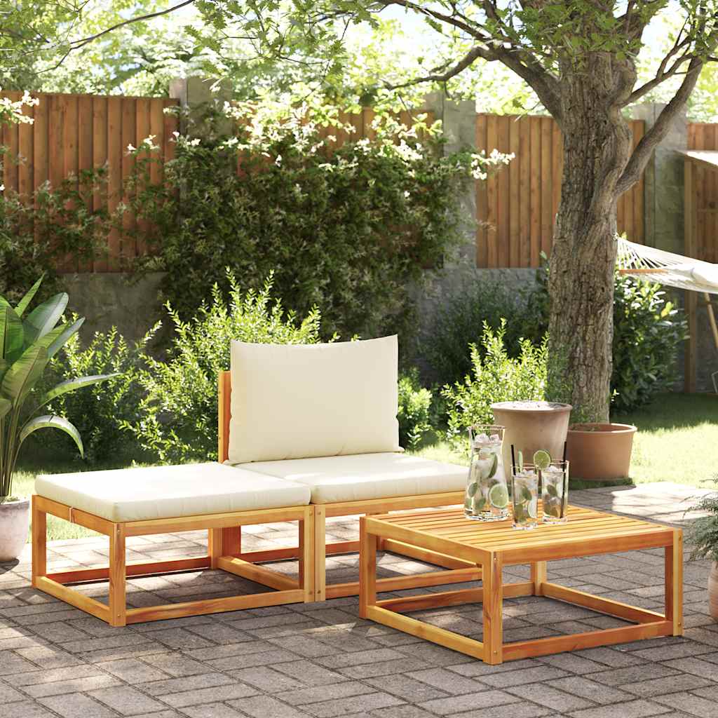 3 Piece Garden Sofa Set with Cushions Wood Acacia&Rope