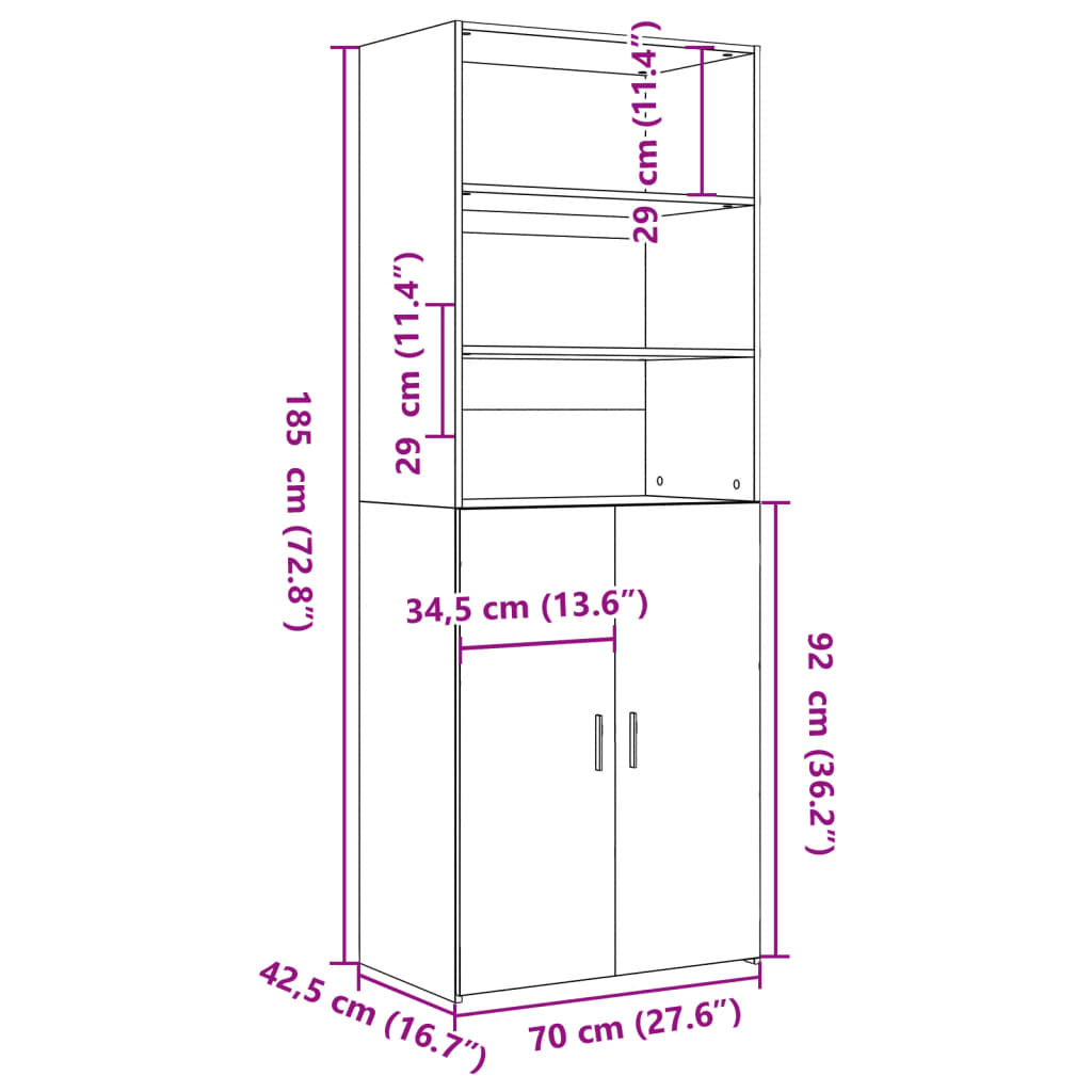 Highboard Grey Sonoma 70x42,5x185 cm Engineered Wood