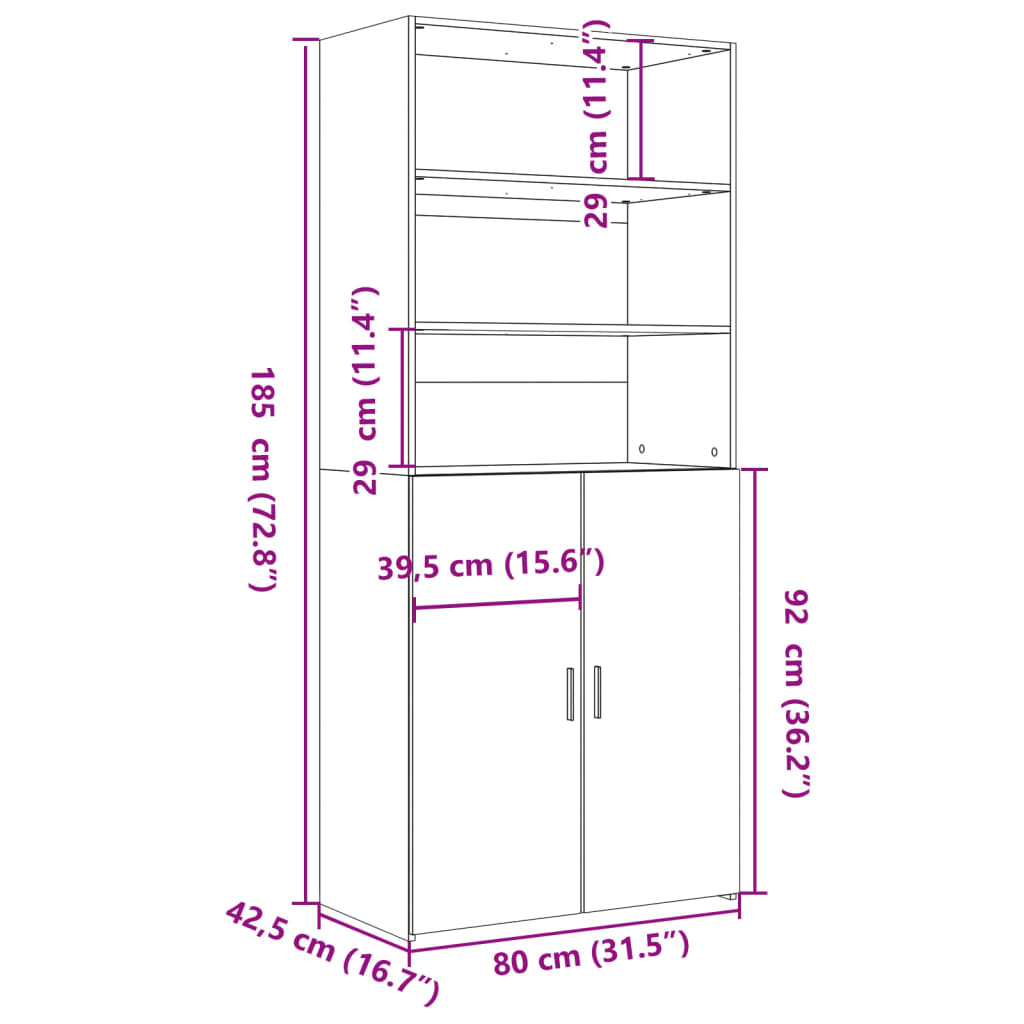 Highboard Smoked Oak 80x42,5x185 cm Engineered Wood