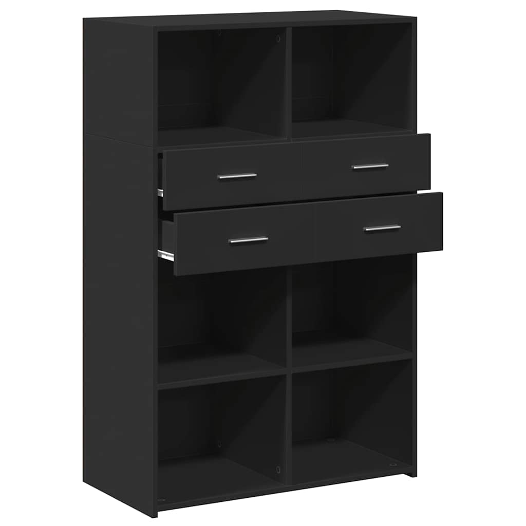 Highboard | Black | Engineered wood | 124 cm tall, 80 cm wide | Highboard