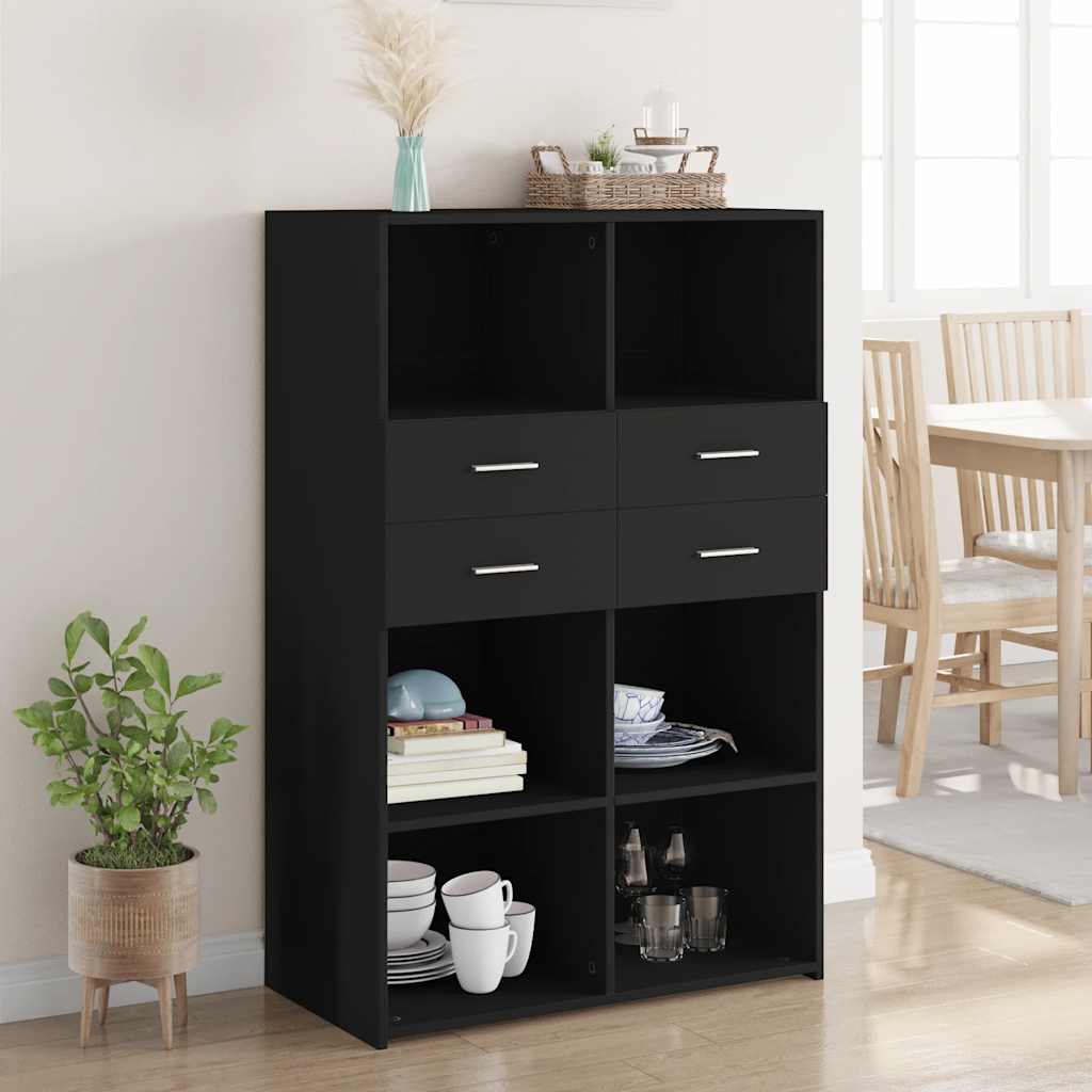 Highboard | Black | Engineered wood | 124 cm tall, 80 cm wide | Highboard