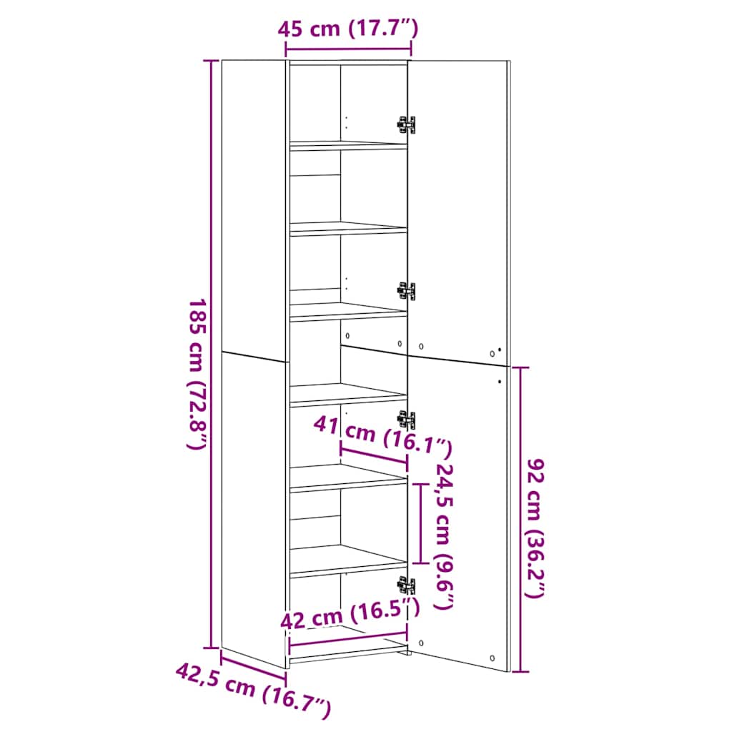 Highboard White 45x42,5x185 cm Engineered Wood