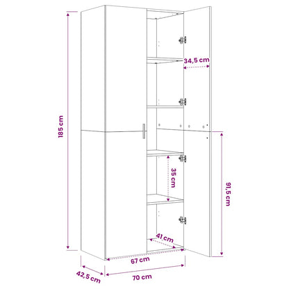 Highboard Grey Sonoma 70x42,5x185 cm Engineered Wood