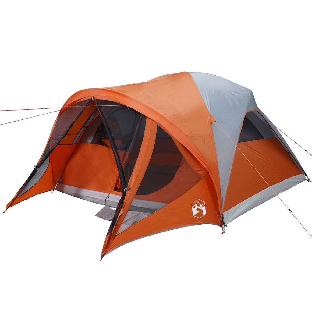 Family Tent Tunnel 6-Person Grey and Orange Waterproof