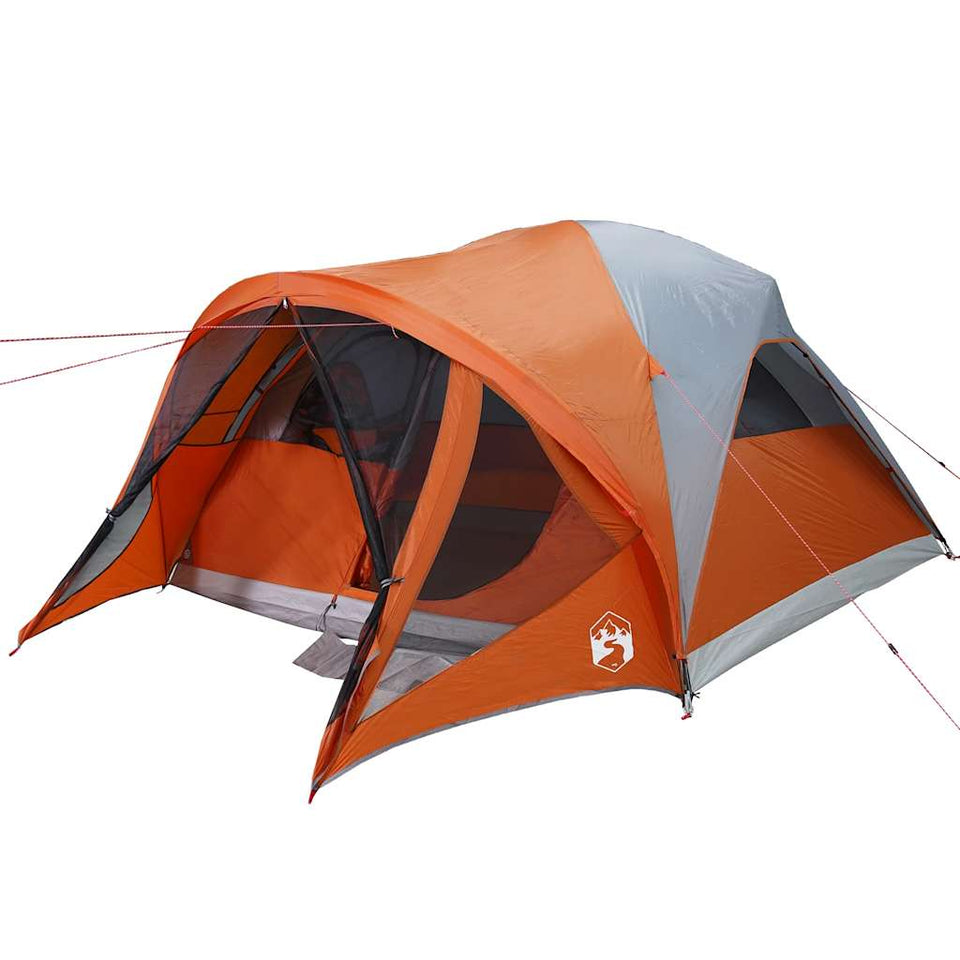 Family Tent Tunnel 6-Person Grey and Orange Waterproof