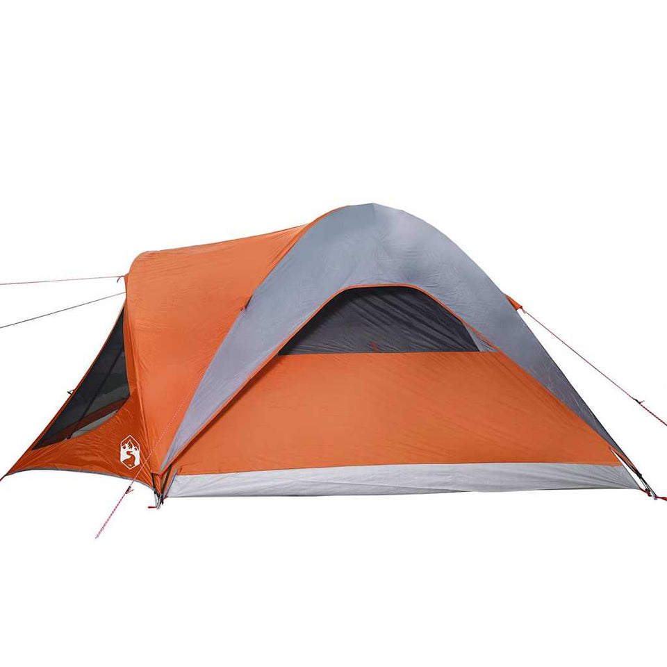 Family Tent Tunnel 6-Person Grey and Orange Waterproof