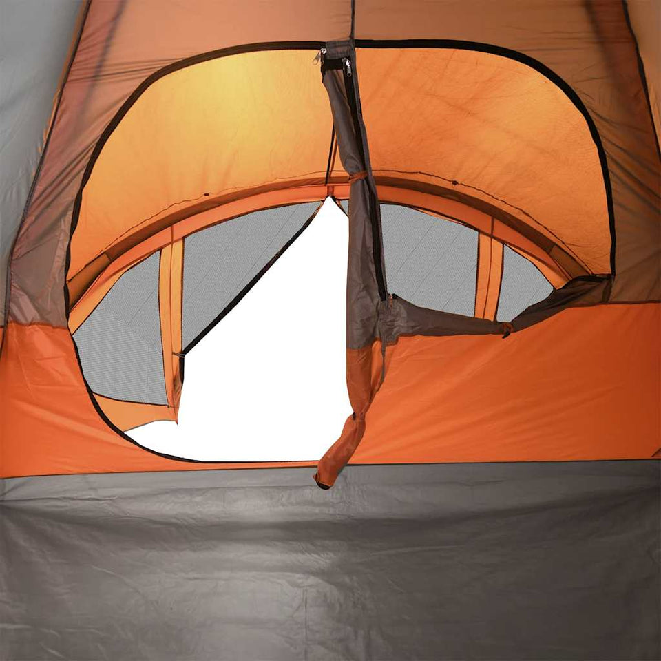 Family Tent Tunnel 6-Person Grey and Orange Waterproof