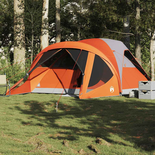 Family Tent Tunnel 6-Person Grey and Orange Waterproof