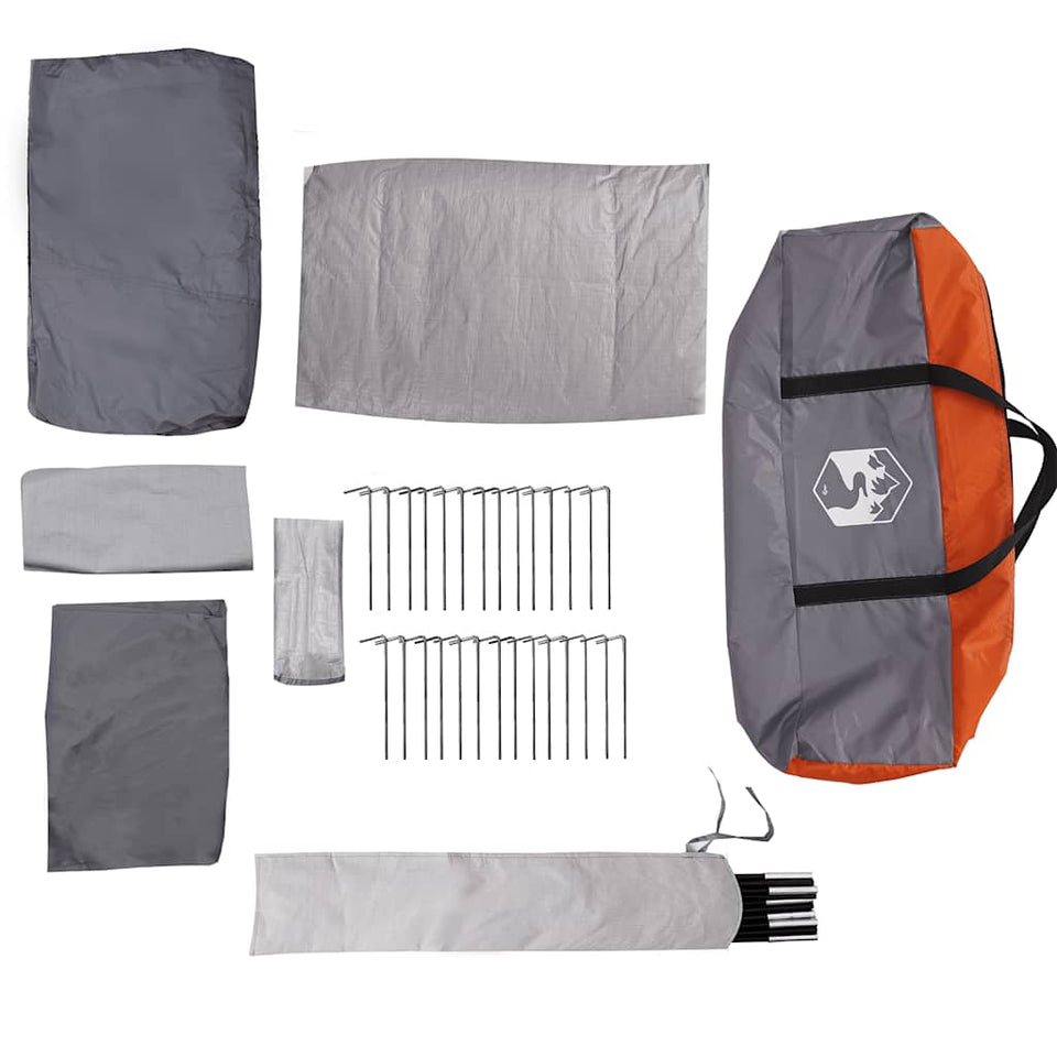 Family Tent Tunnel 8-Person Grey and Orange Waterproof