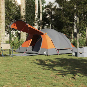 Family Tent Tunnel 8-Person Grey and Orange Waterproof