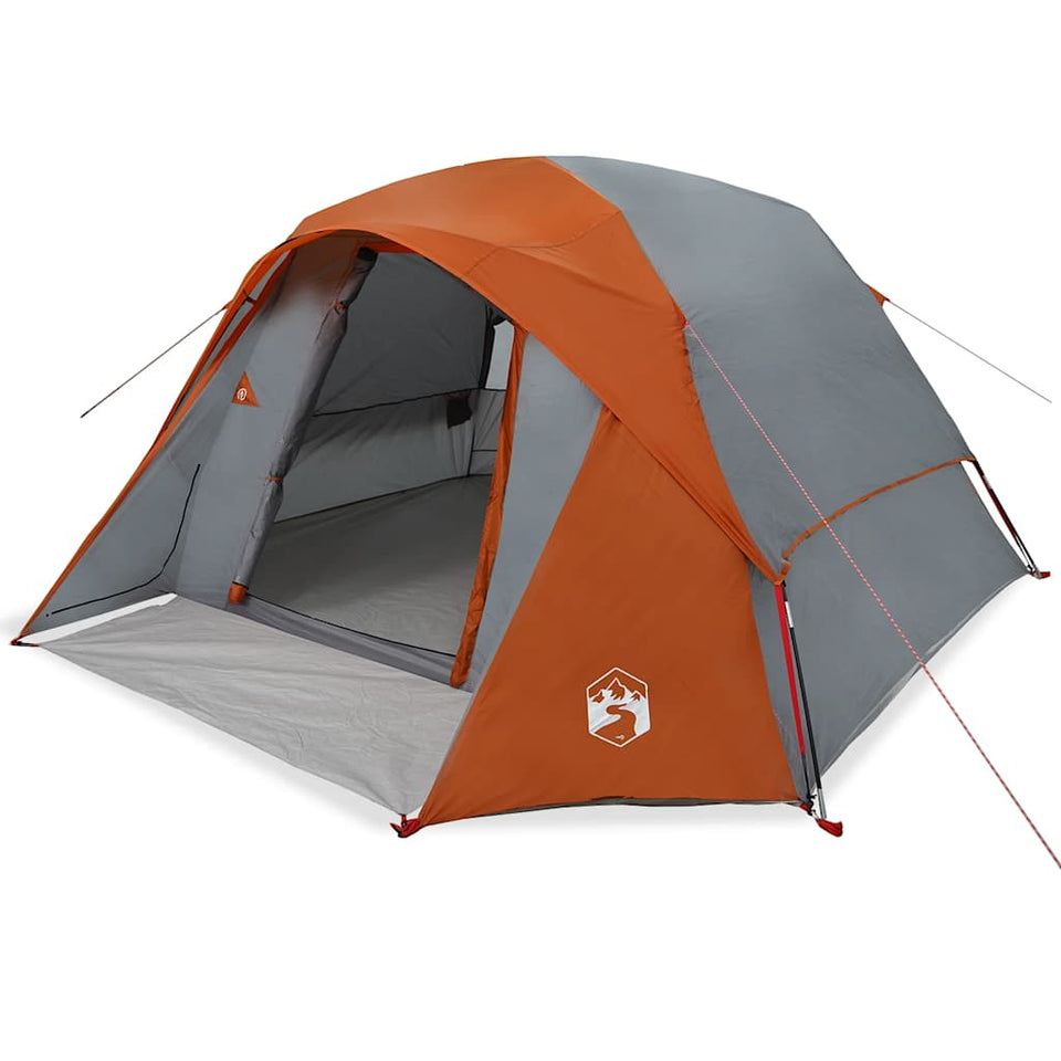 Family Tent Cabin 6-Person Grey and Orange Waterproof