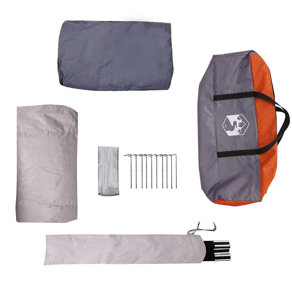 Family Tent Cabin 6-Person Grey and Orange Waterproof