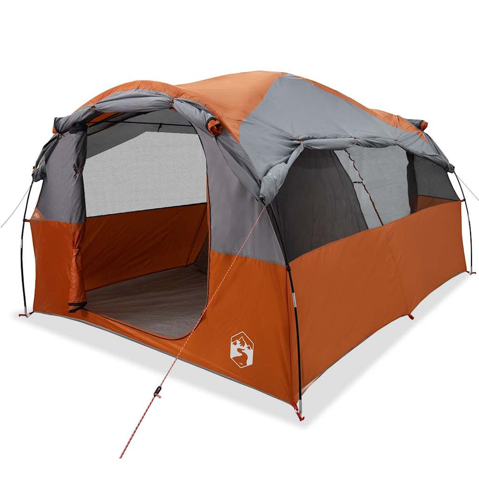 Family Tent Tunnel 6-Person Grey and Orange Waterproof