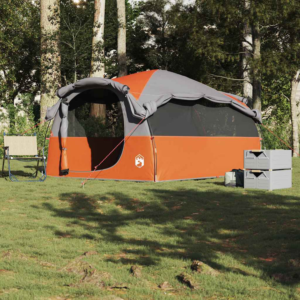 Family Tent Tunnel 6-Person Grey and Orange Waterproof