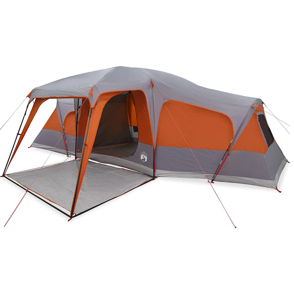 Family Tent with Porch Dome 9-Person Grey and Orange Waterproof