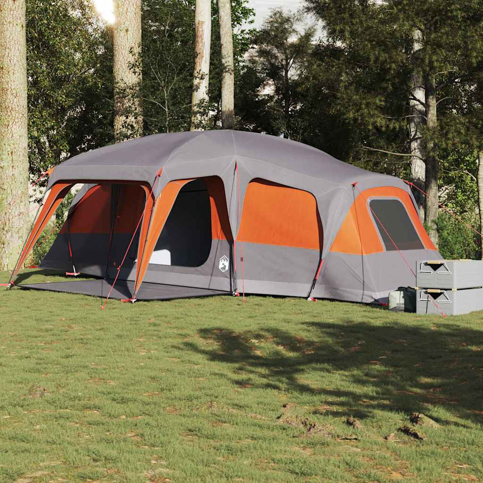 Family Tent with Porch Dome 9-Person Grey and Orange Waterproof