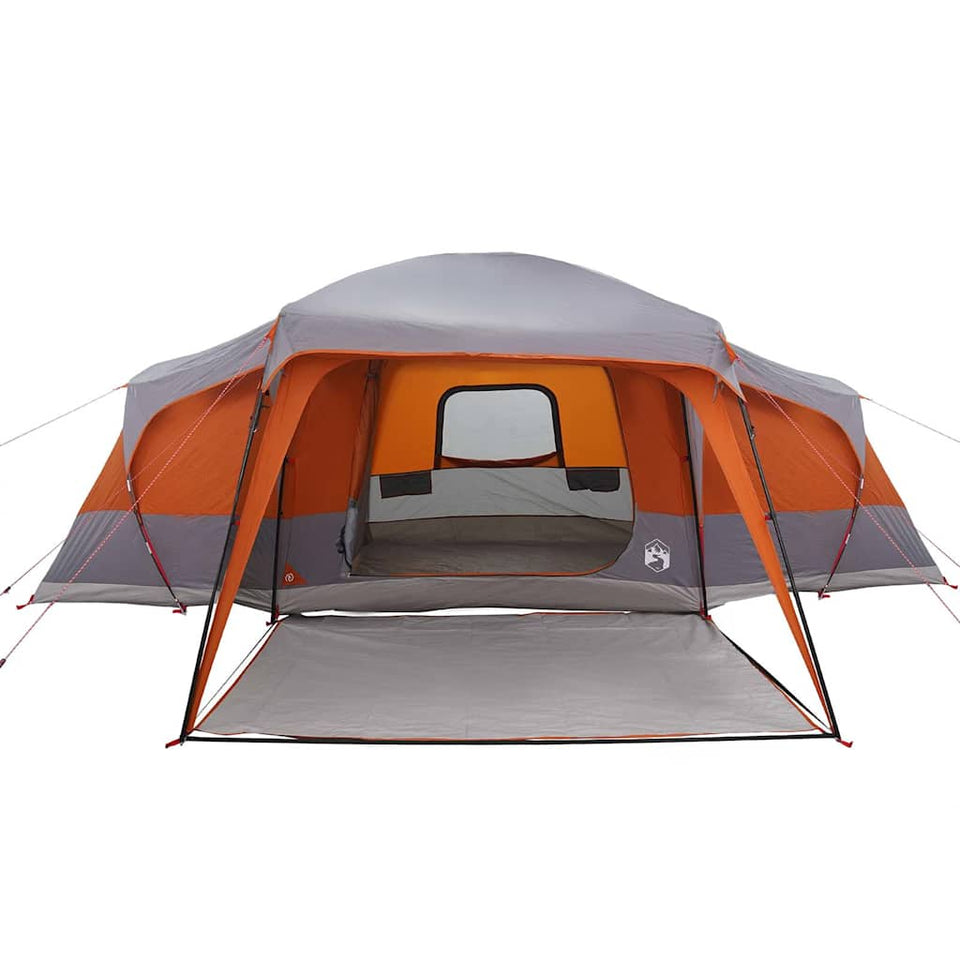 Family Tent with Porch Dome 9-Person Grey and Orange Waterproof