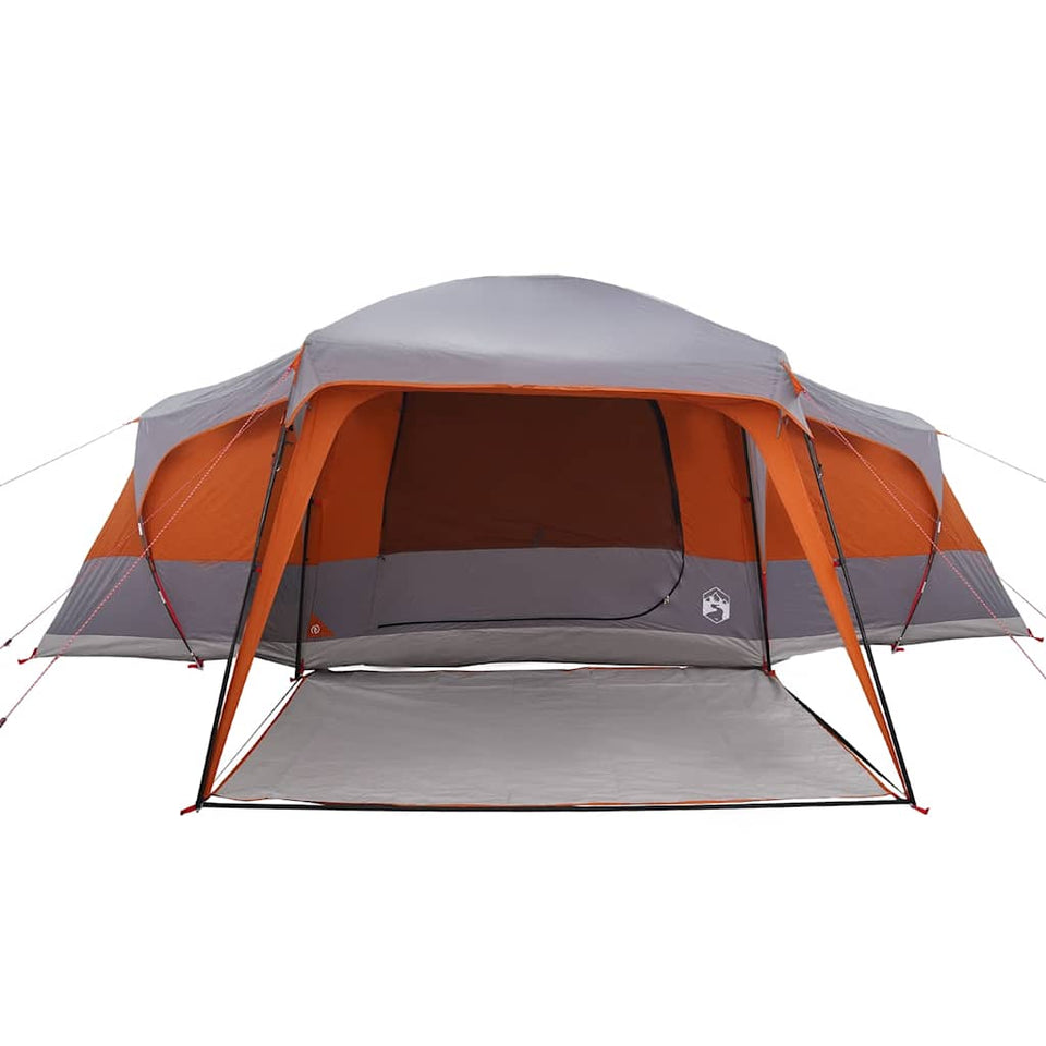 Family Tent with Porch Dome 9-Person Grey and Orange Waterproof