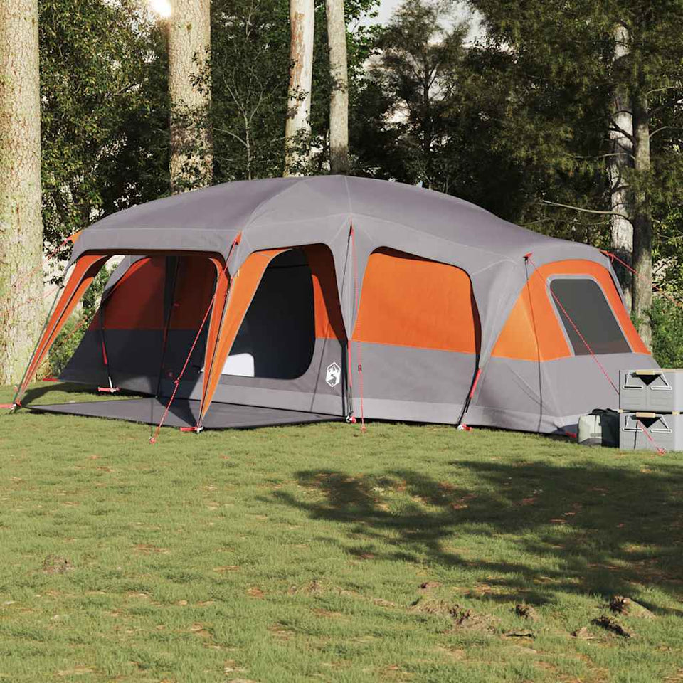 Family Tent with Porch Dome 9-Person Grey and Orange Waterproof